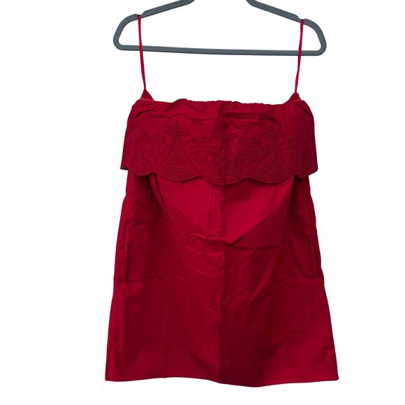 NWT POSSE Beryl Strapless Mini Dress Pockets Ruby Red Cotton Eyelet Lined L - Picture 3 of 13